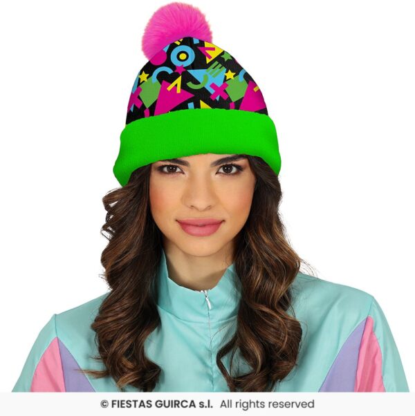 bonnet laine vert rose fluo