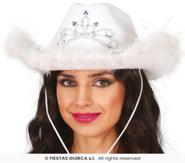 chapeau cow boy couronne boa blanc