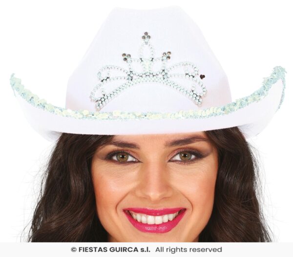 chapeau cow boy couronne blanc pailleté