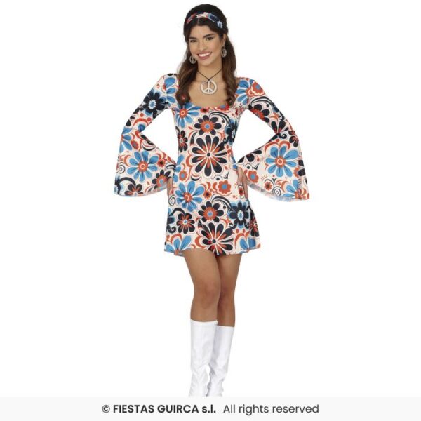 déguisement robe 70's fleurs bleues