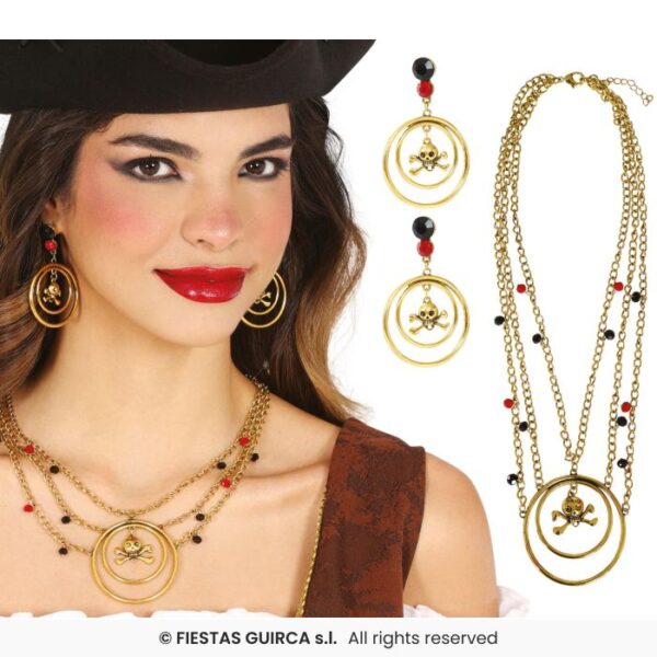 set bijoux métal pirate collier et boucles oreilles